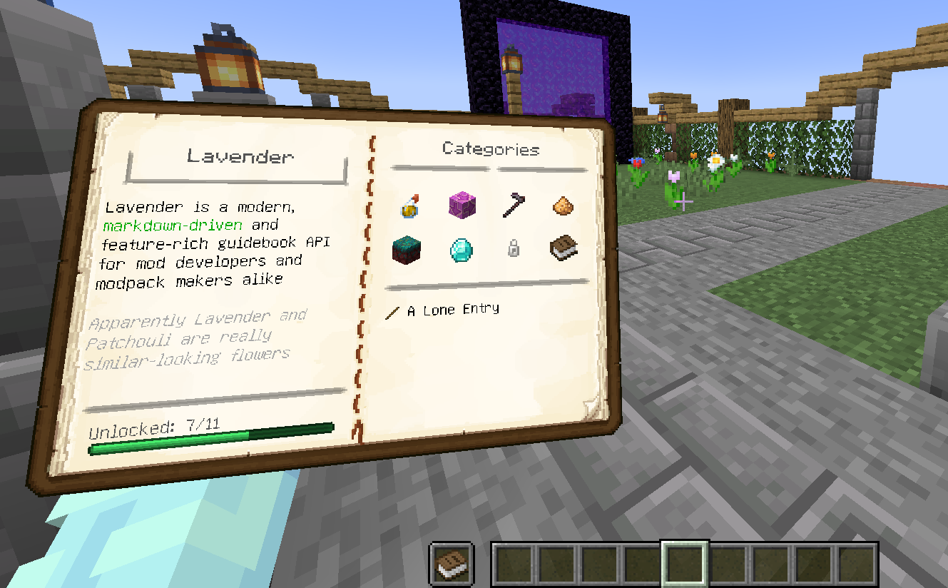 A Lavender book being displayed in the offhand