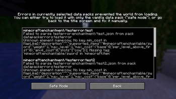 Datapack errors displayed in GUI