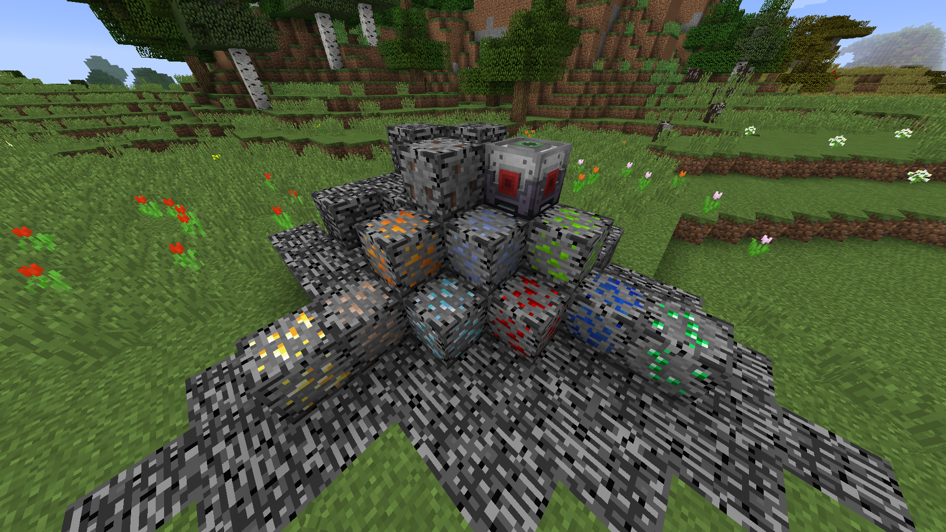 A collection of bedrock ores and the miner.