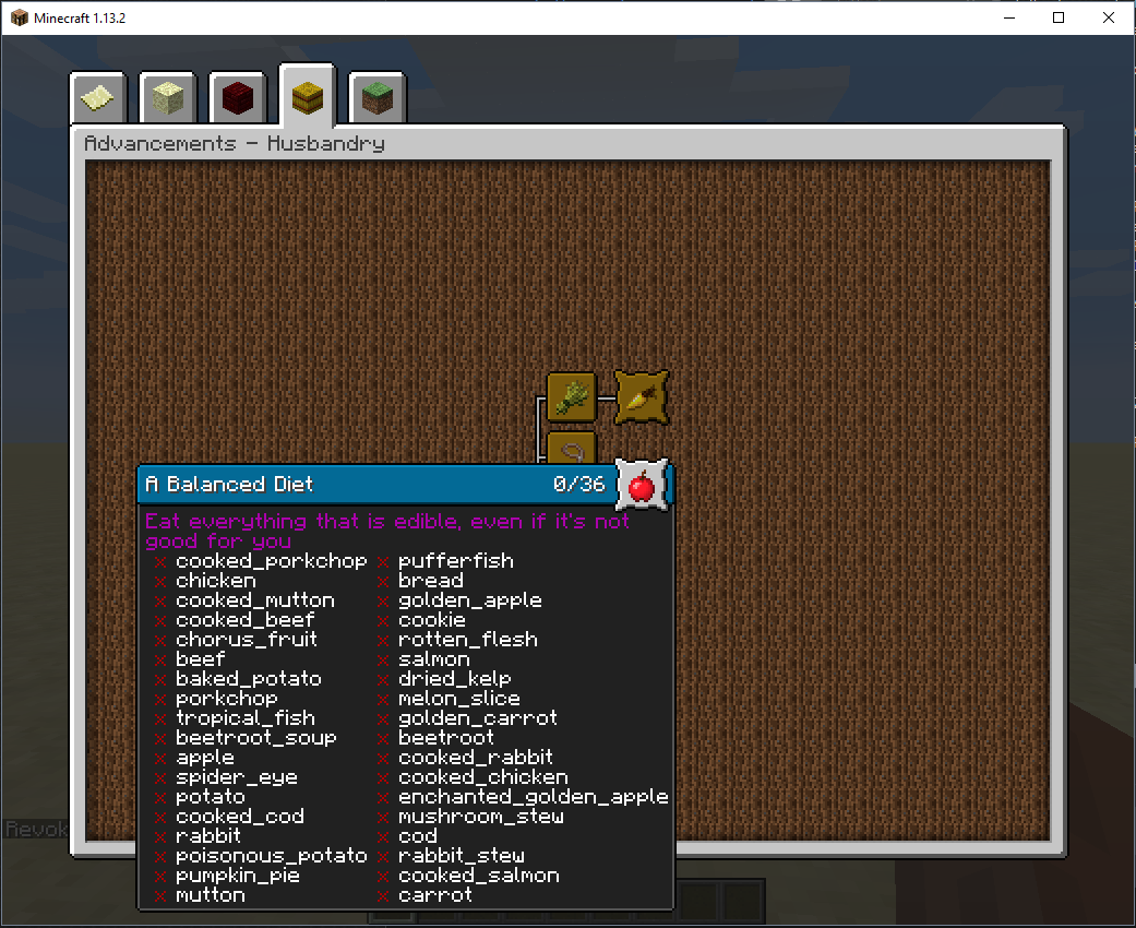 Showing all requirements for an advancement