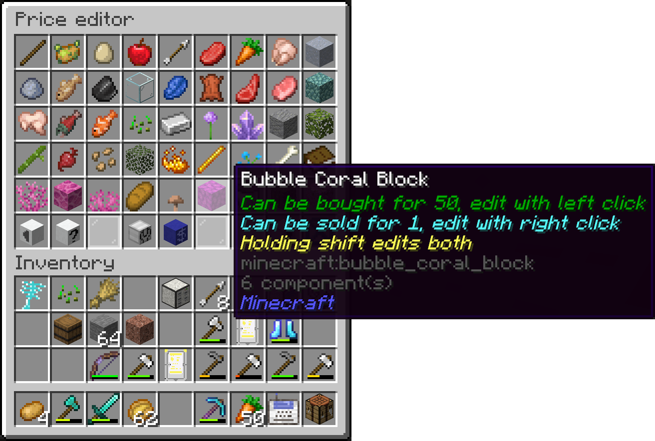 Shop editor interface