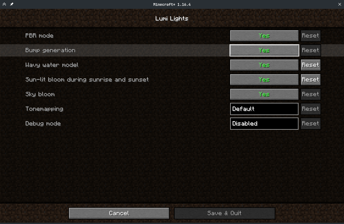 Options Screens