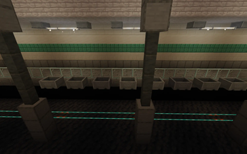 Hovering minecarts lined up in a subway