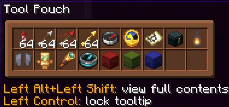 Tooltip showing pouch contents