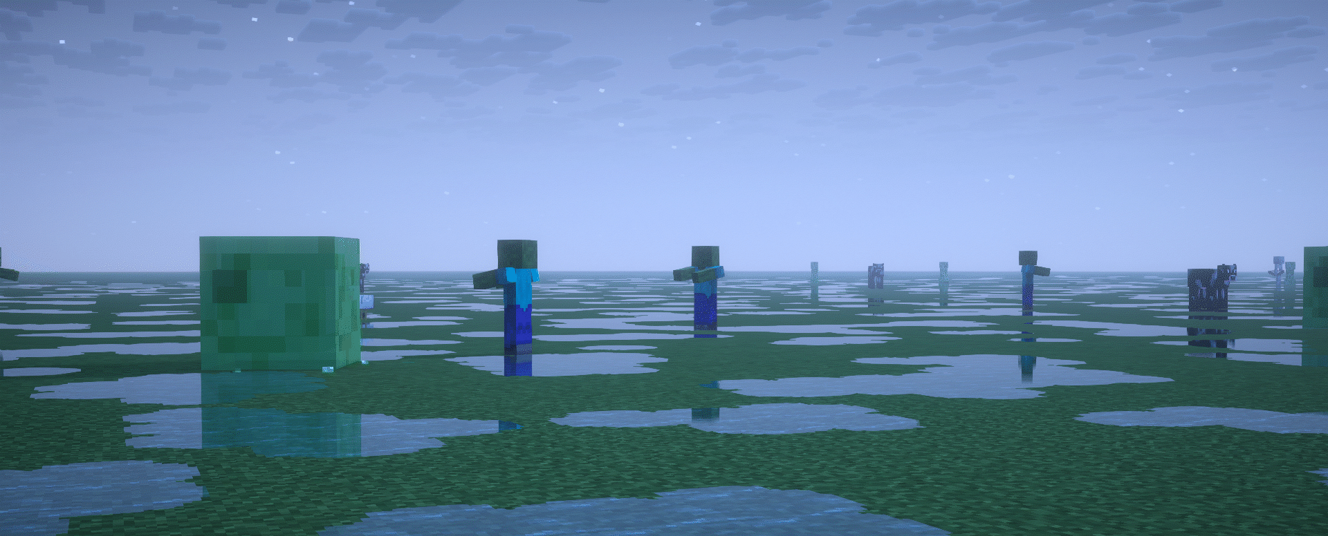 puddles in a superflat world with shaders enabled
