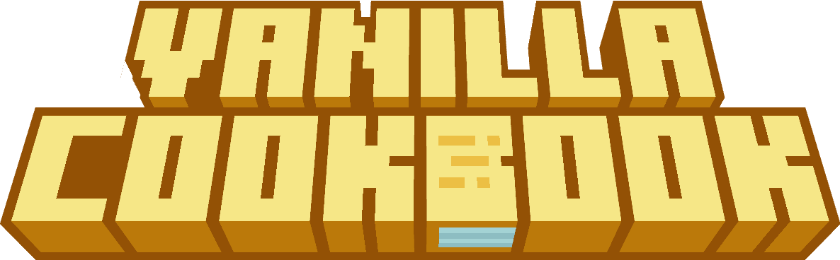 Text stylized like the Minecraft title reading "Vanilla Cookbook"