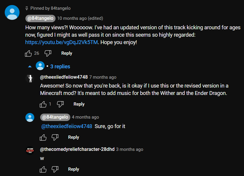 84tangelo providing their consent towards the usage of his track in the mod