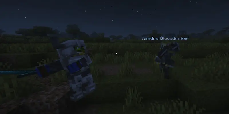 Battle Scene with Warrior and Juggernaut. Warrior is swinging a large sword at the Juggernaut