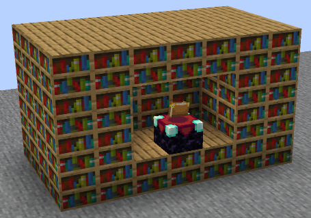 A solid block of bookshelves built around an enchanting table demonstrating which positions are valid