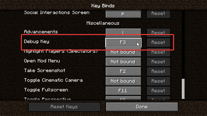 Key Binds menu