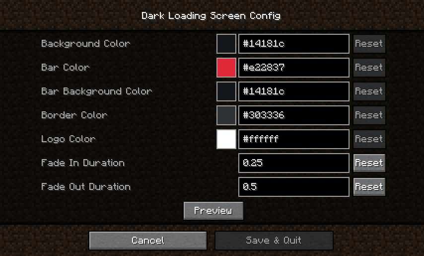 Config screen