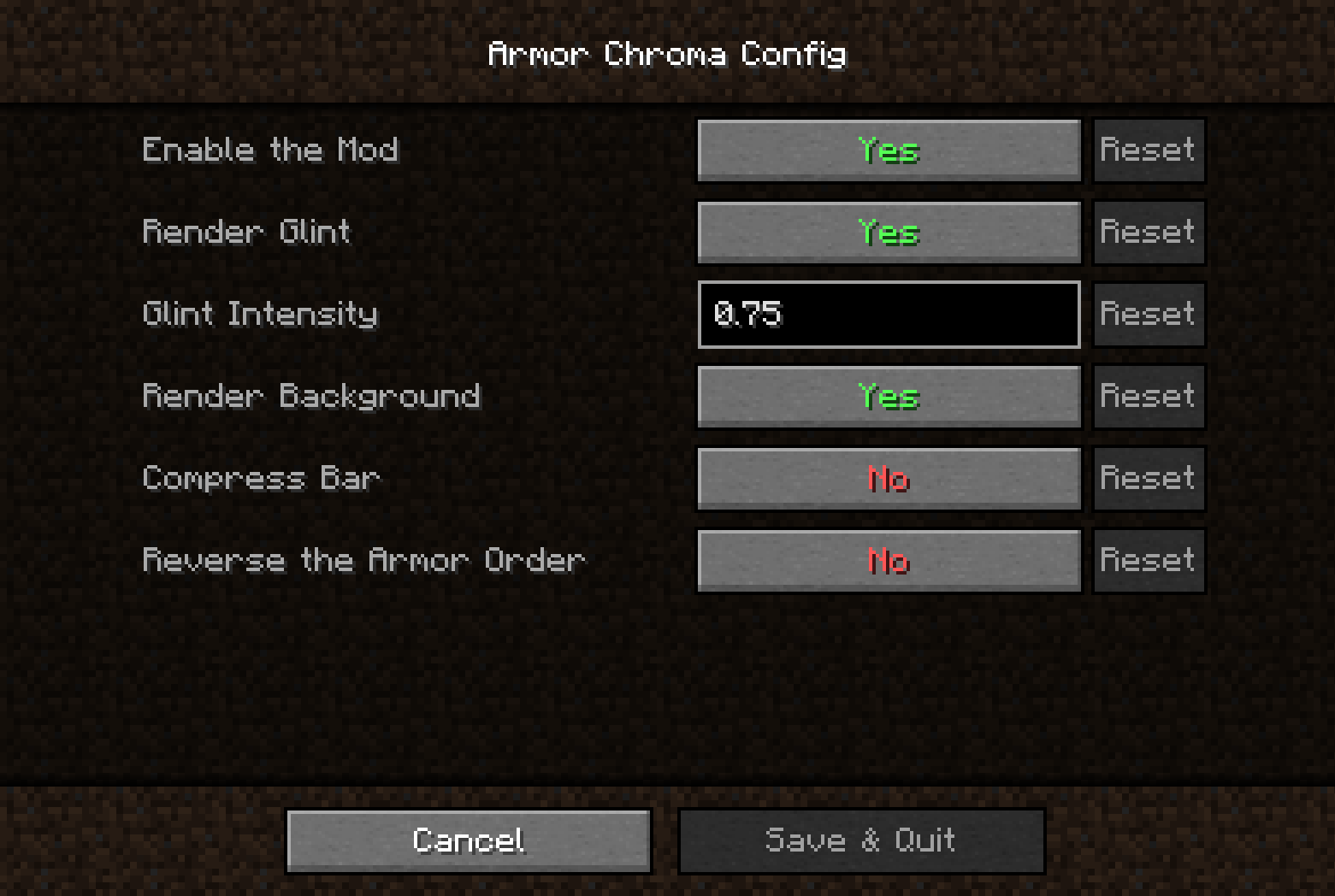 Config screen