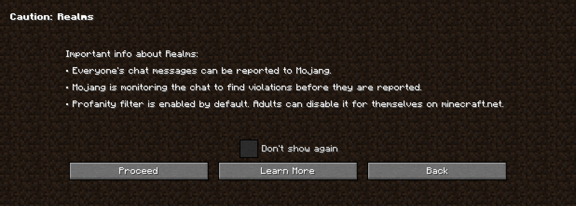 Realms warning screen (NCR)