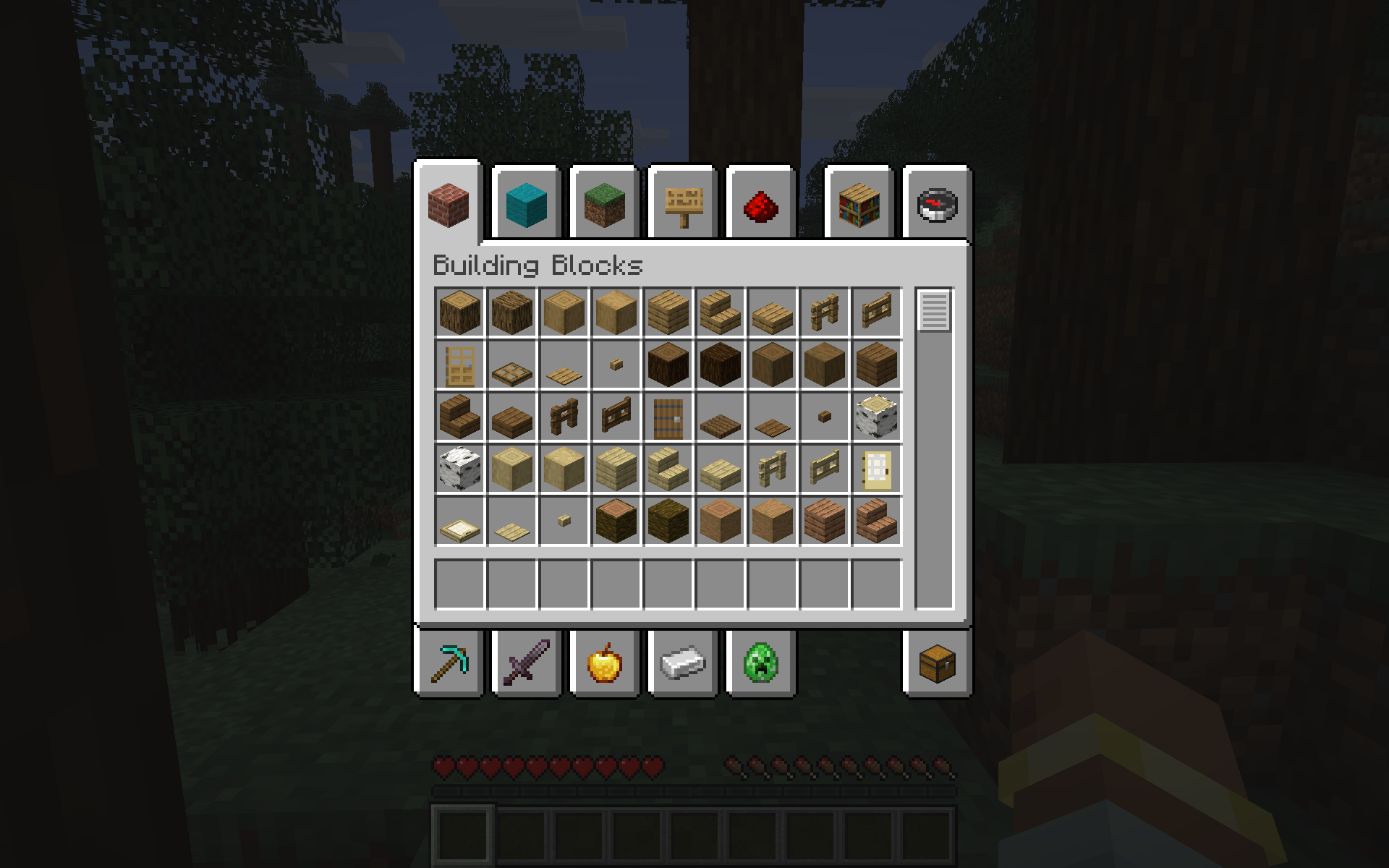 Creative inventory open with survival mode hearts