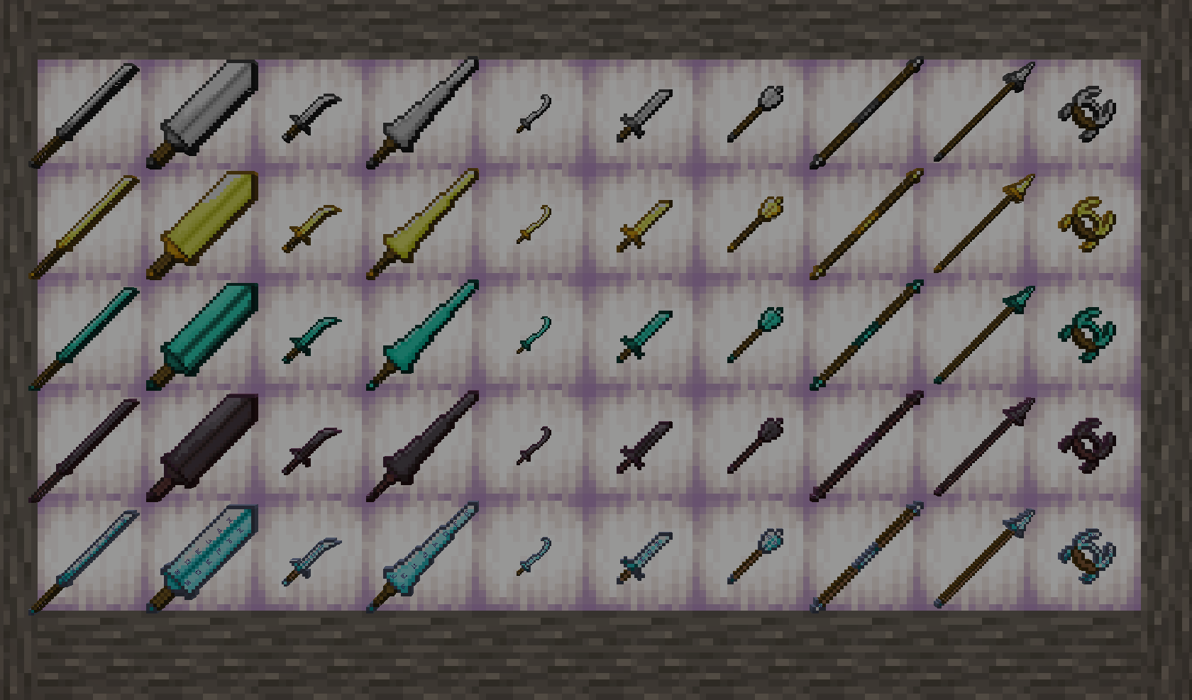 A display of the Weapon Types added in this mod.